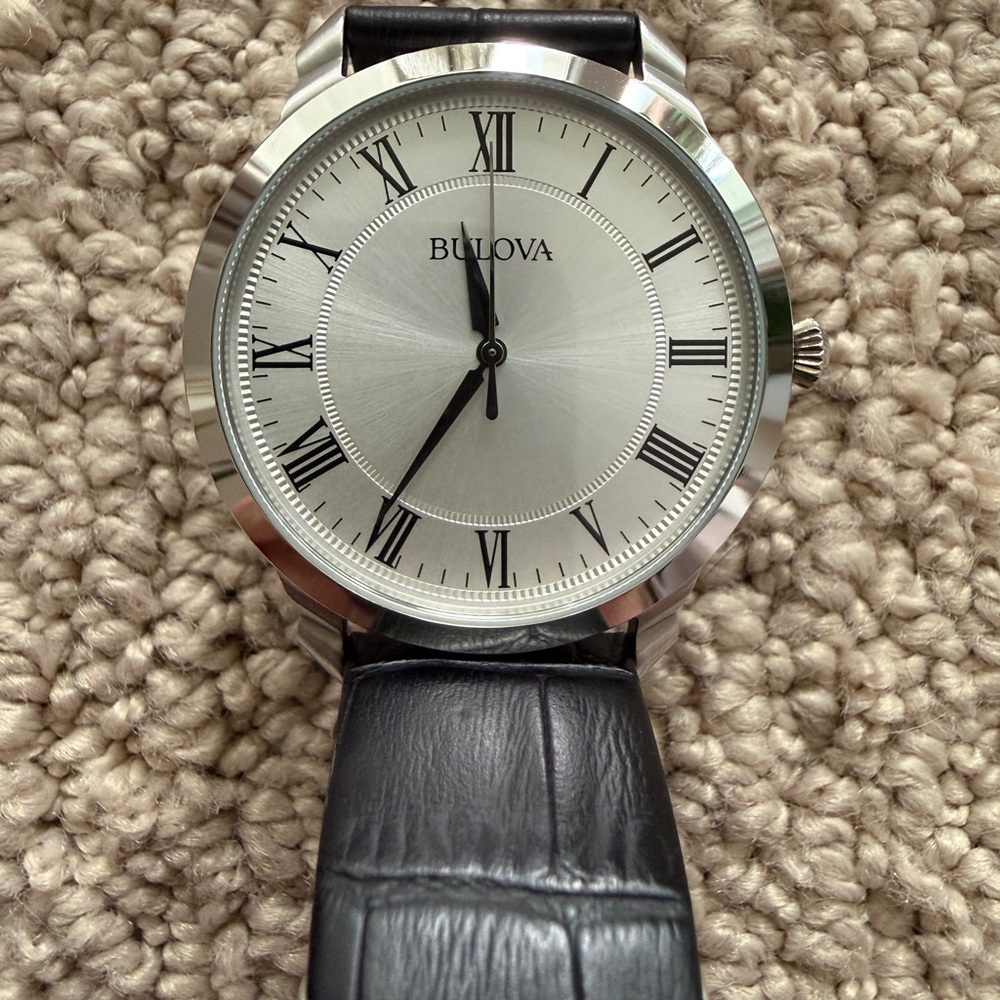 Bulova Silver and Black Class Leather Strap Watch - 96A133 - Picture 3 of 9